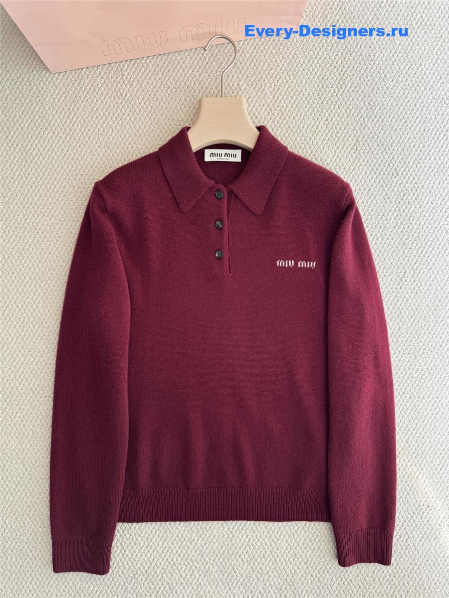 Miu Miu Amaranth Red/maize Yellow Cashmere Polo Sweater
