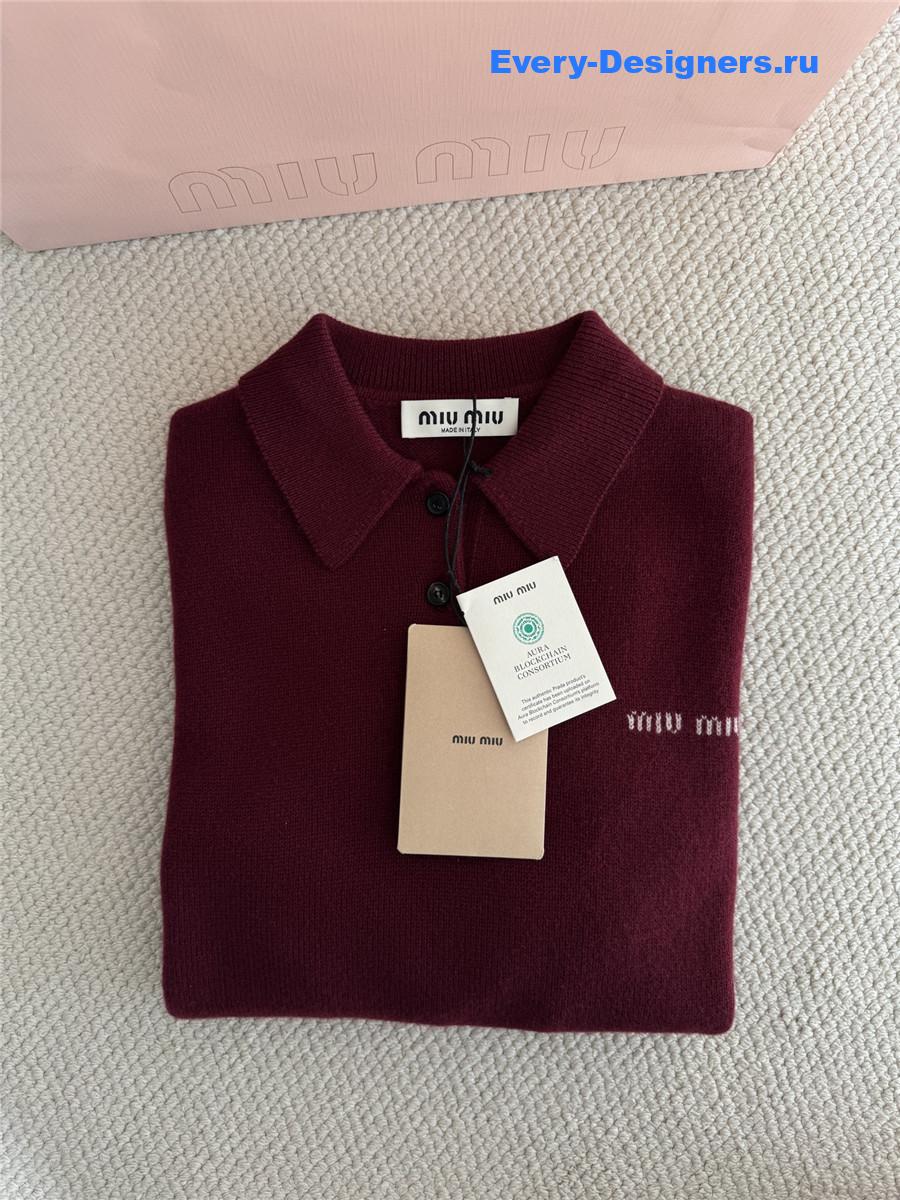 Miu Miu Amaranth Red/maize Yellow Cashmere Polo Sweater