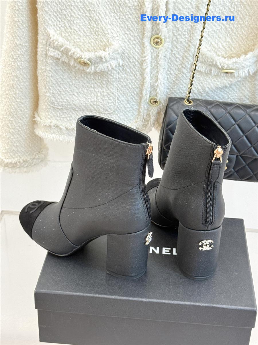 Ch**el black chunky heel ankle boots