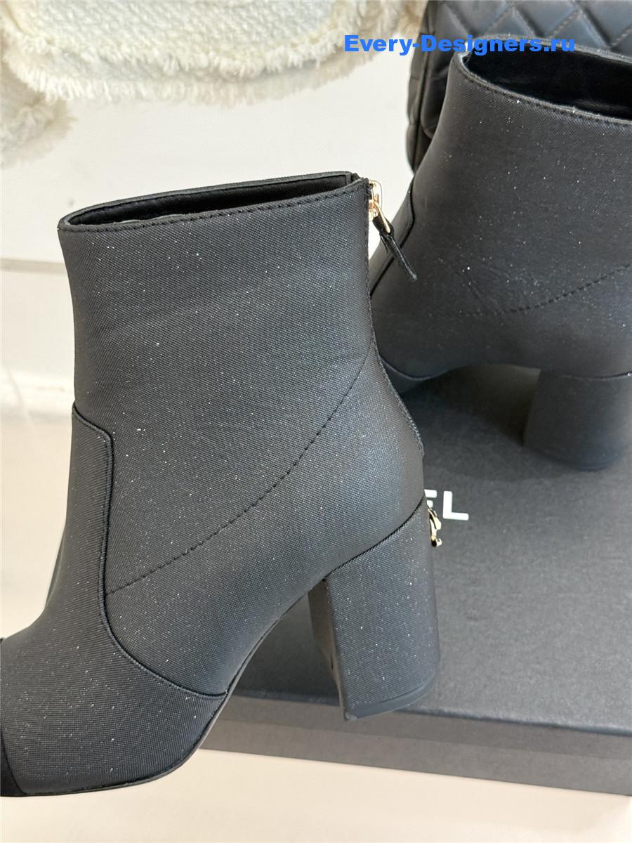 Ch**el black chunky heel ankle boots