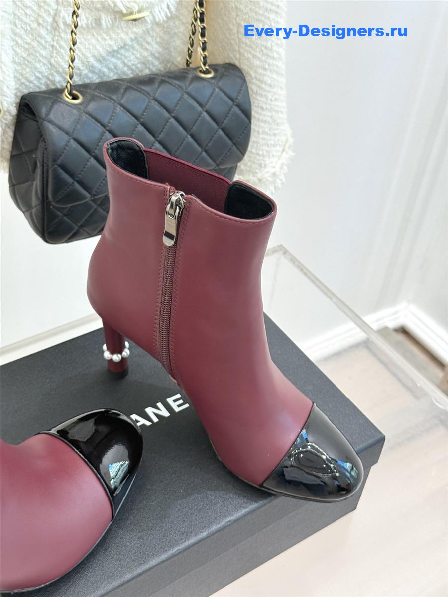 Ch**el burgundy classic pearl heel ankle boots