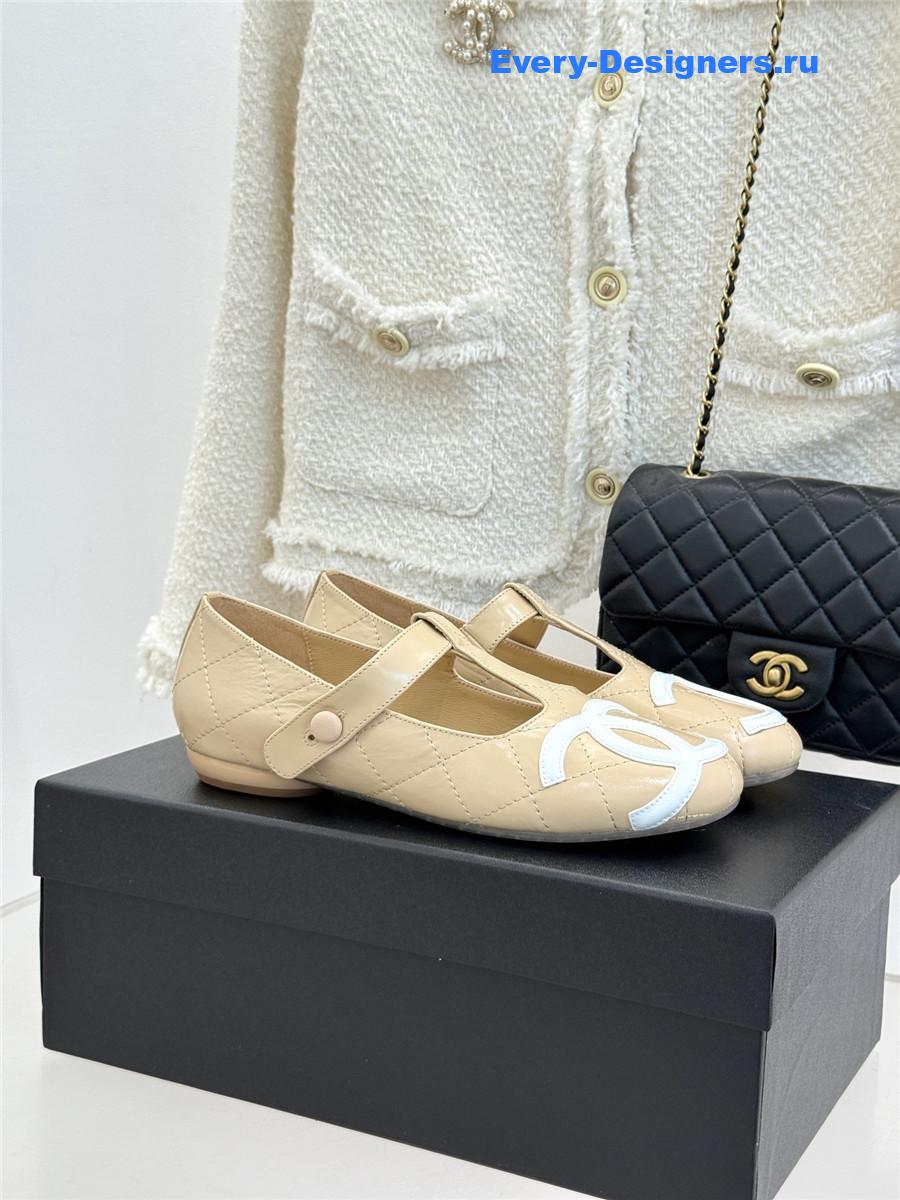 Ch**el classic beige cc t-strap ballet mary jane flats