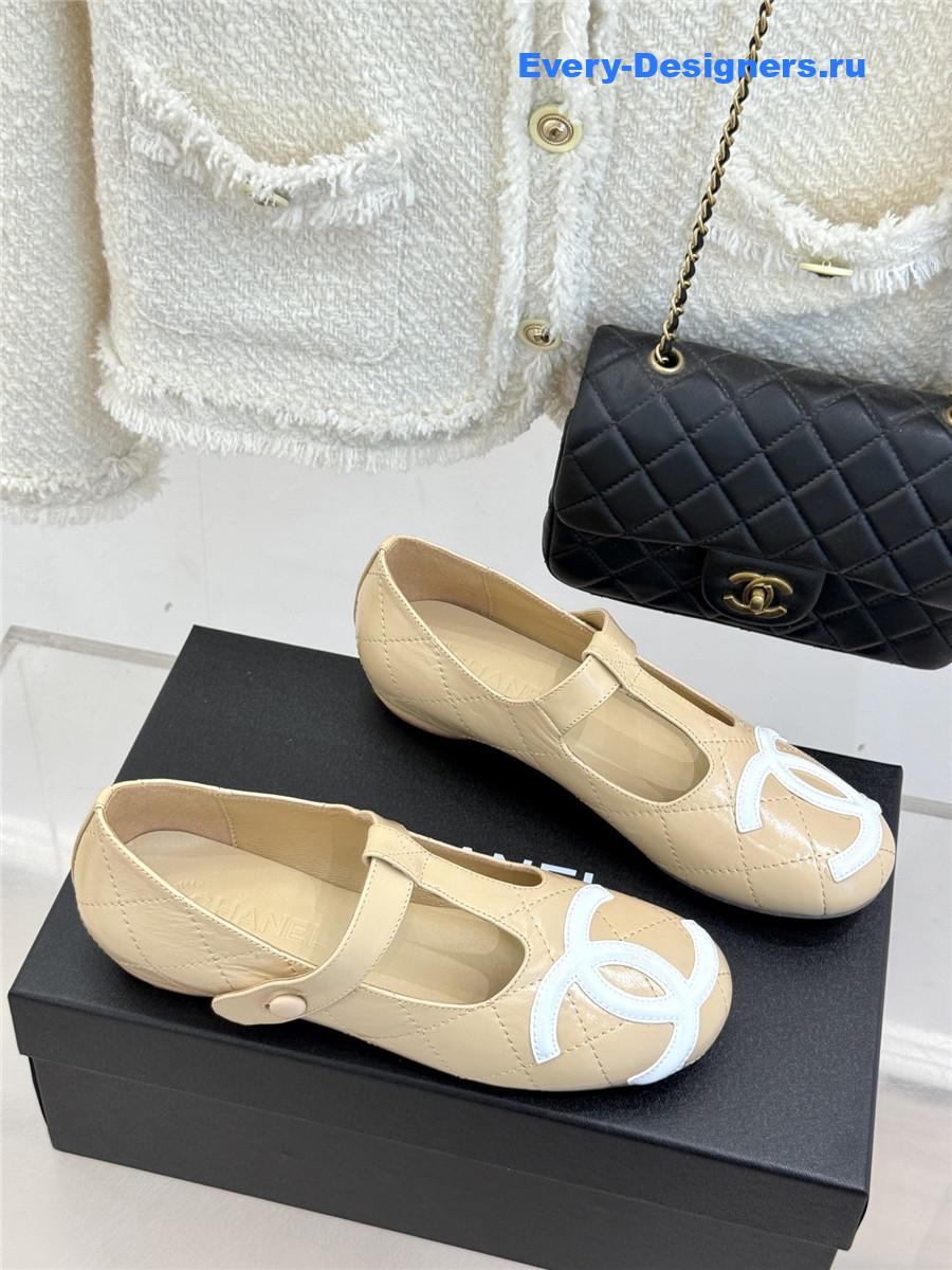 Ch**el classic beige cc t-strap ballet mary jane flats