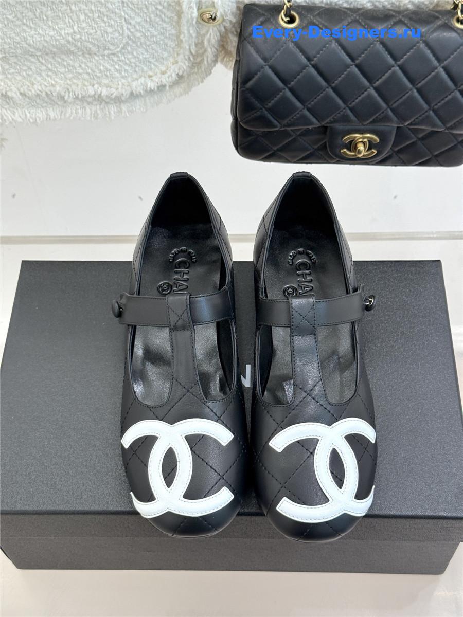 Ch**el classic black cc t-strap ballet mary jane flats
