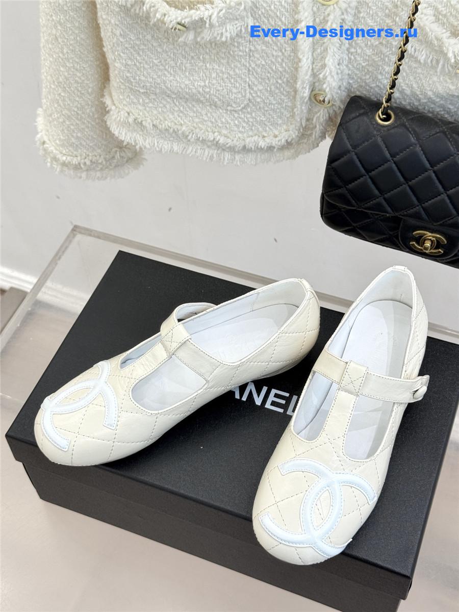 Ch**el classic  white cc t-strap ballet mary jane flats