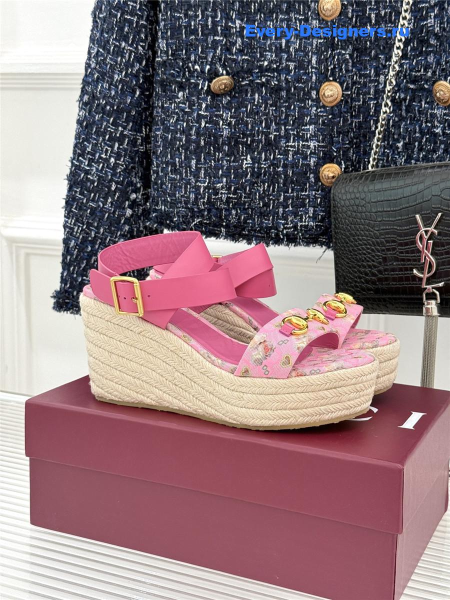 Gvc*1 pink horsebit gg platform espadrille sandals