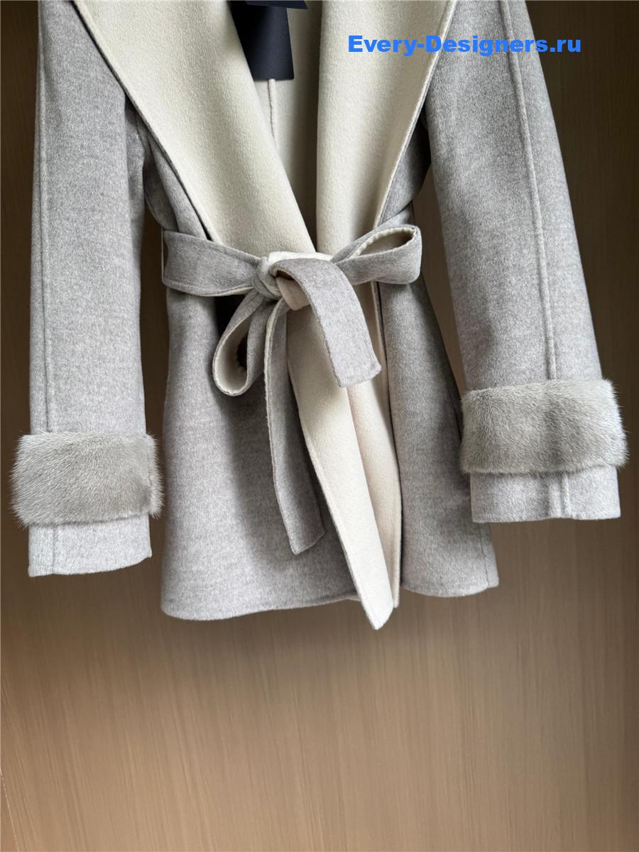 F**di mink collar grey cashmere coat