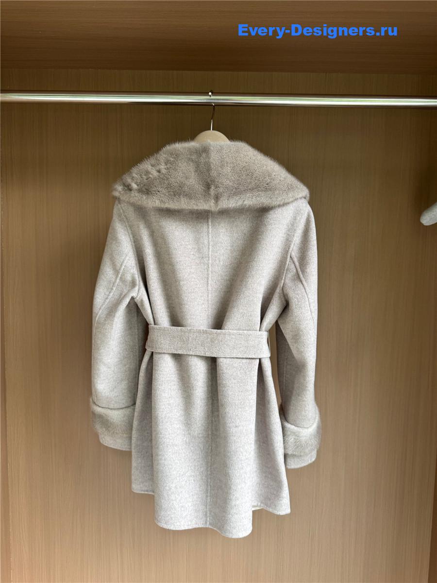 F**di mink collar grey cashmere coat