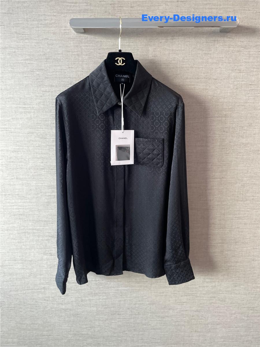 Ch**el black silk logo hidden pattern shirt