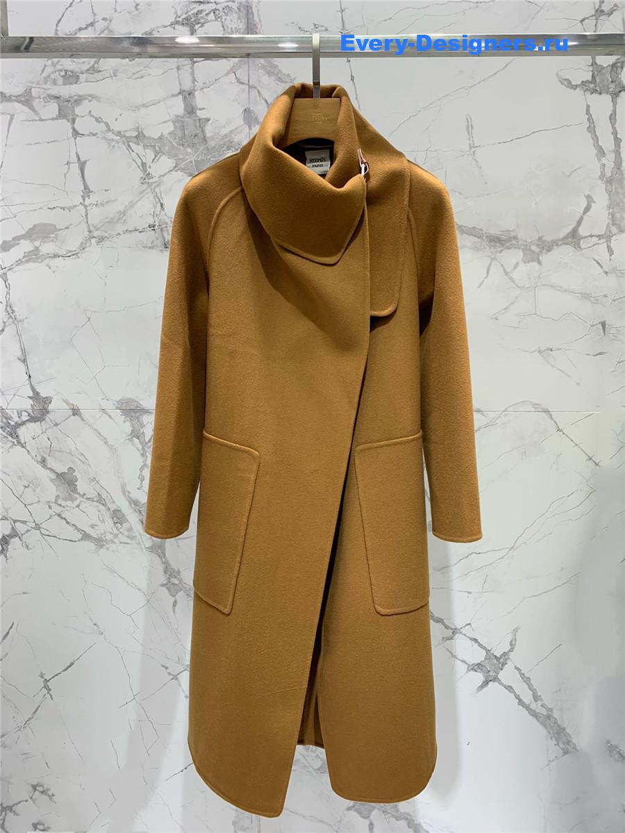 H**me5 stand collar cashmere brown coat