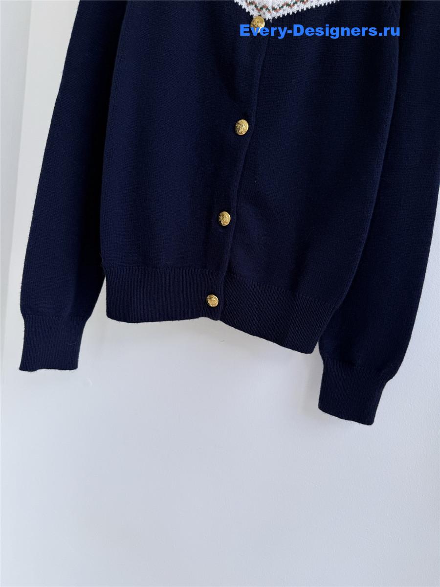 Ce1i*e logo jacquard-knit crewneck cardigan