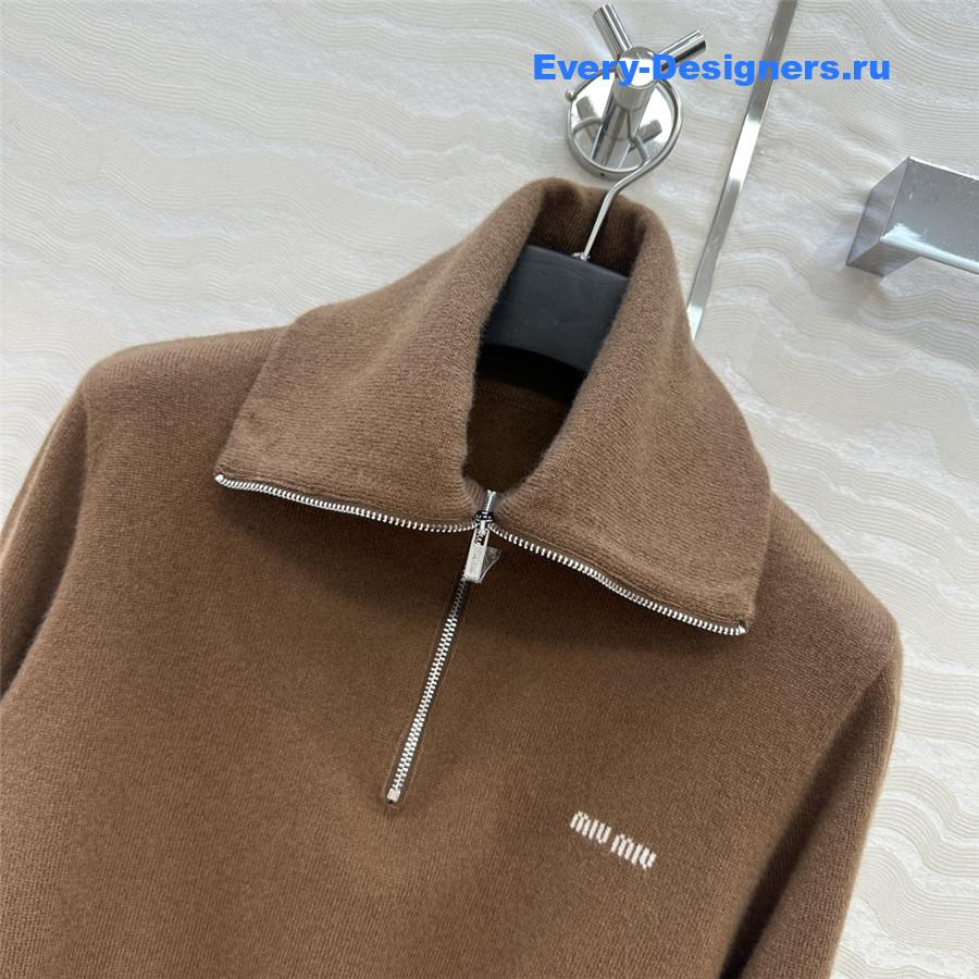 Miu Miu Dark Brown  Cashmere Half-zipper Sweater