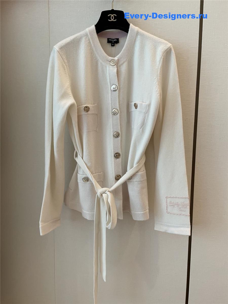 Ch**el white belted cashmere cardigan