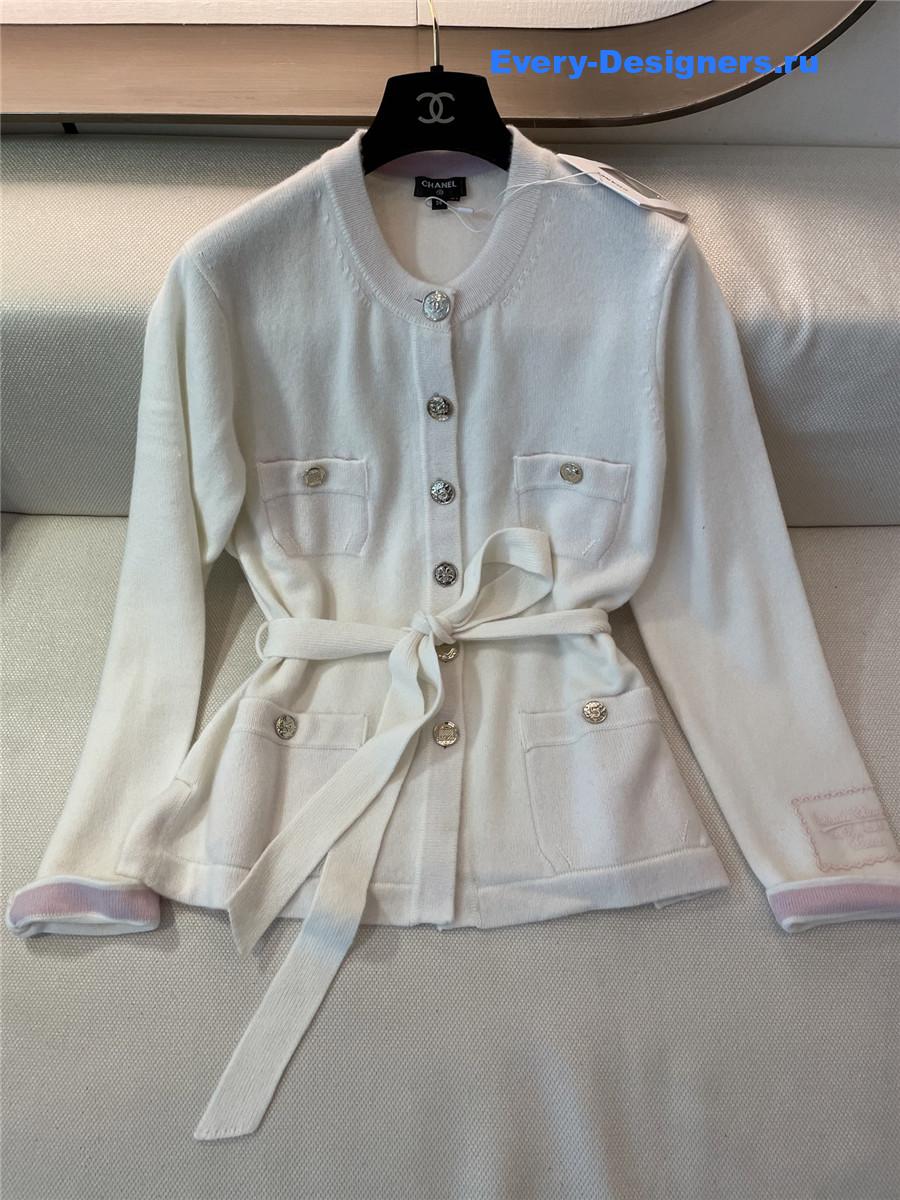 Ch**el white belted cashmere cardigan