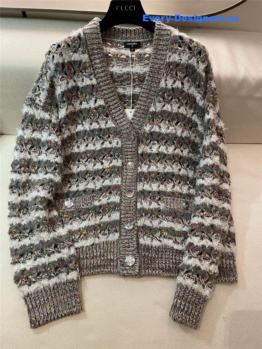 Ch**el v-neck colorful striped knitted cardigan