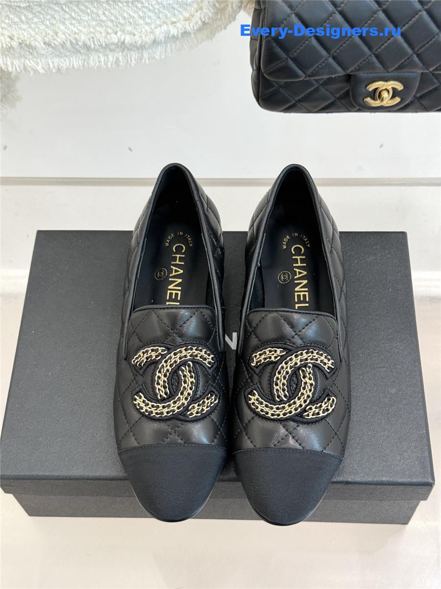 ch**el cc chain D1am0nd black loafers