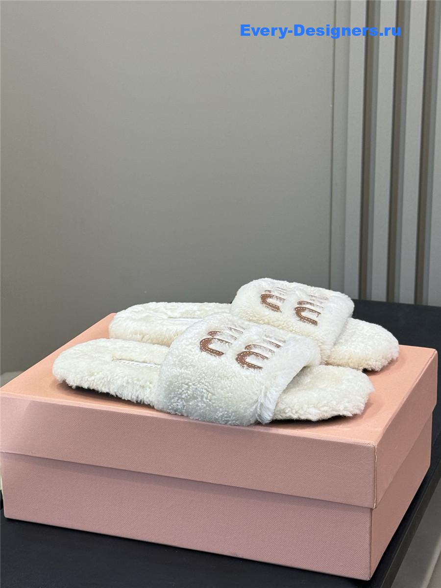 Miu Miu Beige Wool Slippers