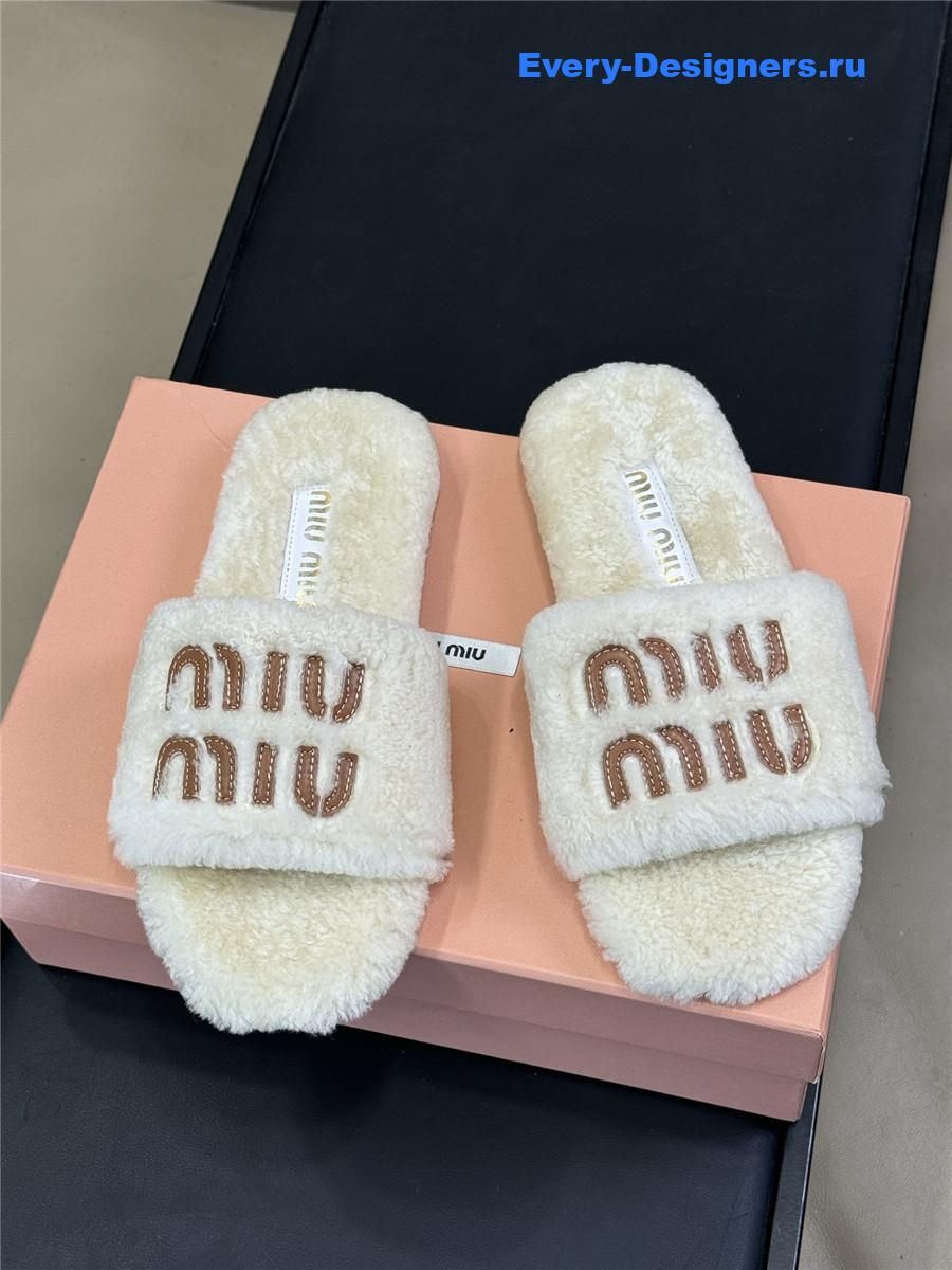 Miu Miu Beige Wool Slippers