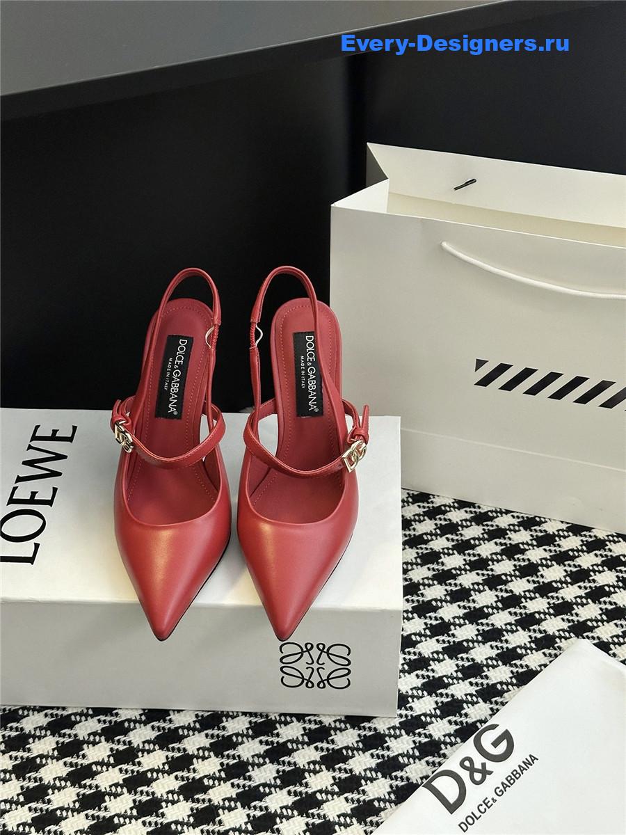 Dolce & Gabbana Embellished burgundy leather slingback pumps