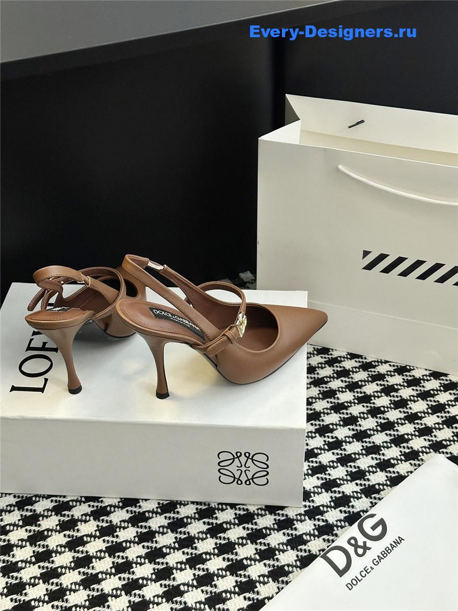 Dolce & Gabbana Embellished Beige Leather Slingback Pumps