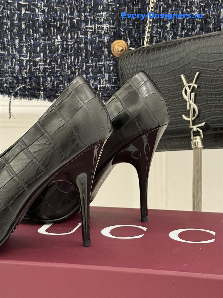 Gvc*1 black croc-embossed leather mule pumps
