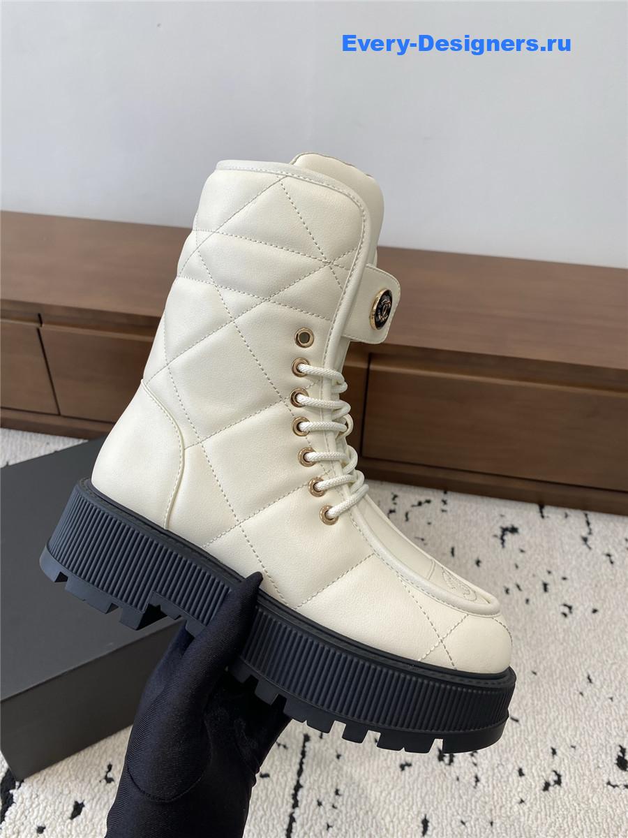 Ch**el white platform cowhide ankle boots