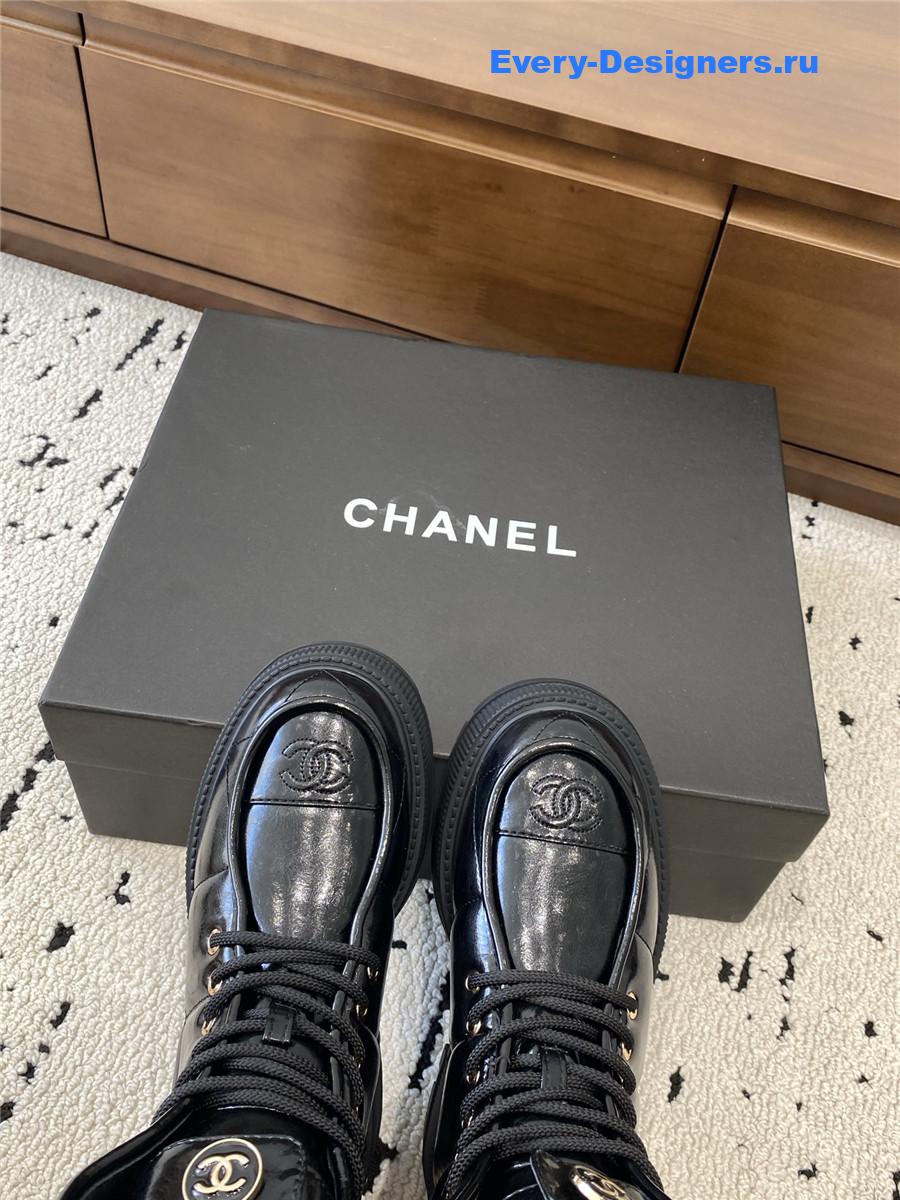 Ch**el black platform cowhide ankle boots