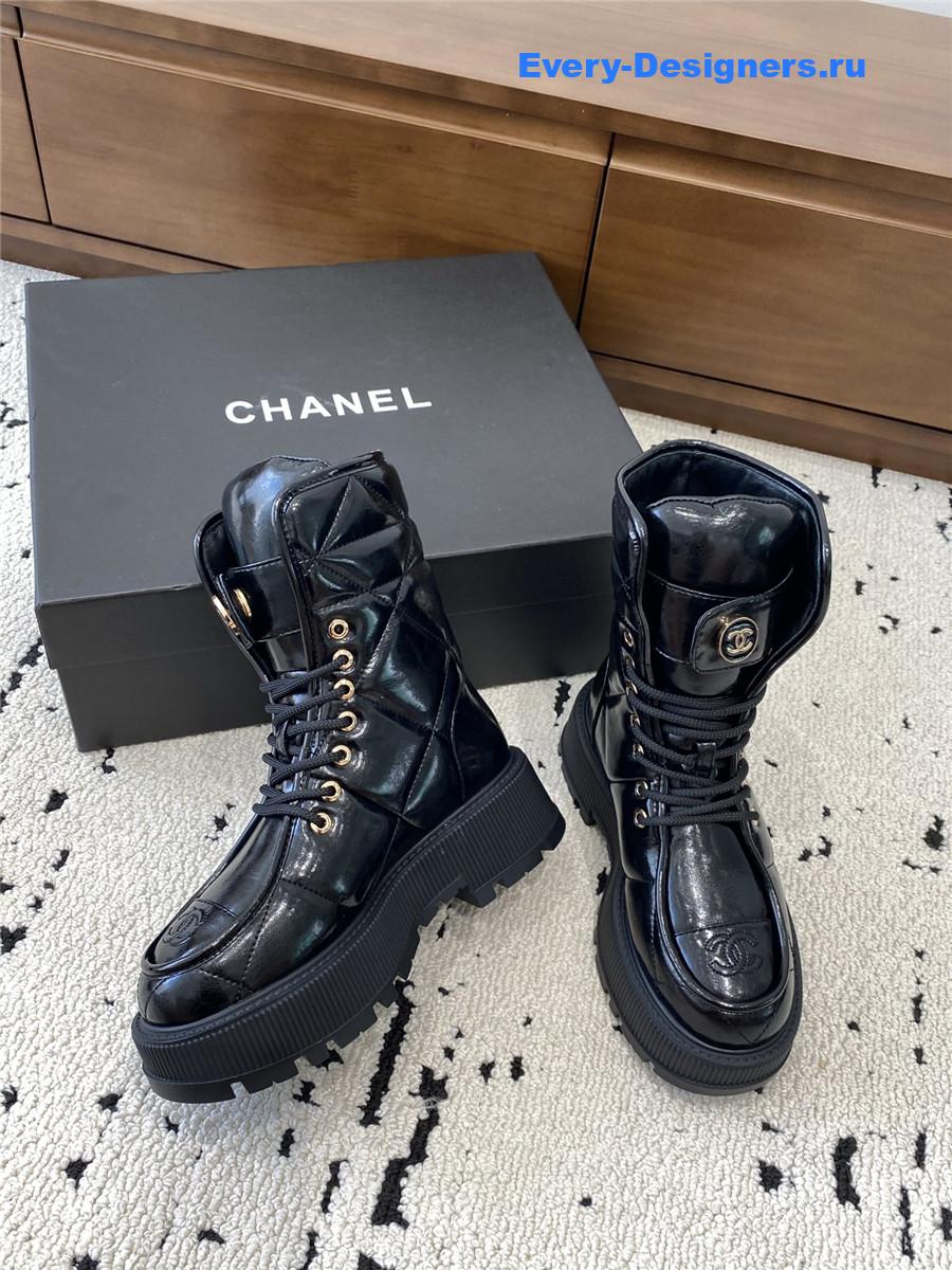 Ch**el black platform cowhide ankle boots