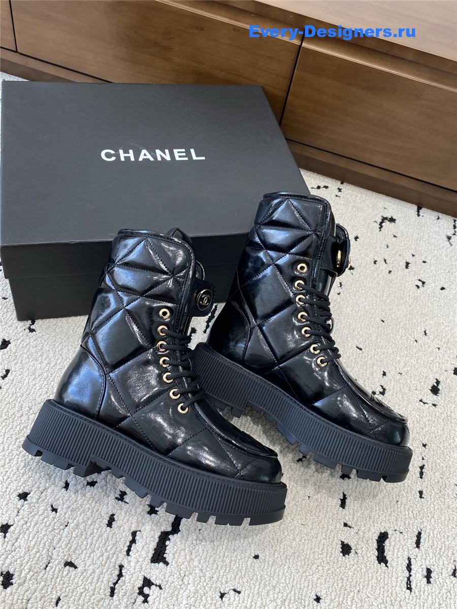 Ch**el black platform cowhide ankle boots