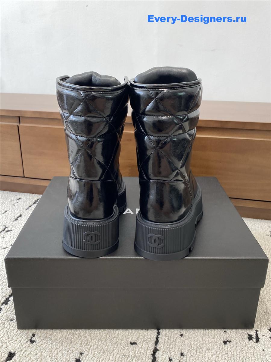 Ch**el black platform cowhide ankle boots