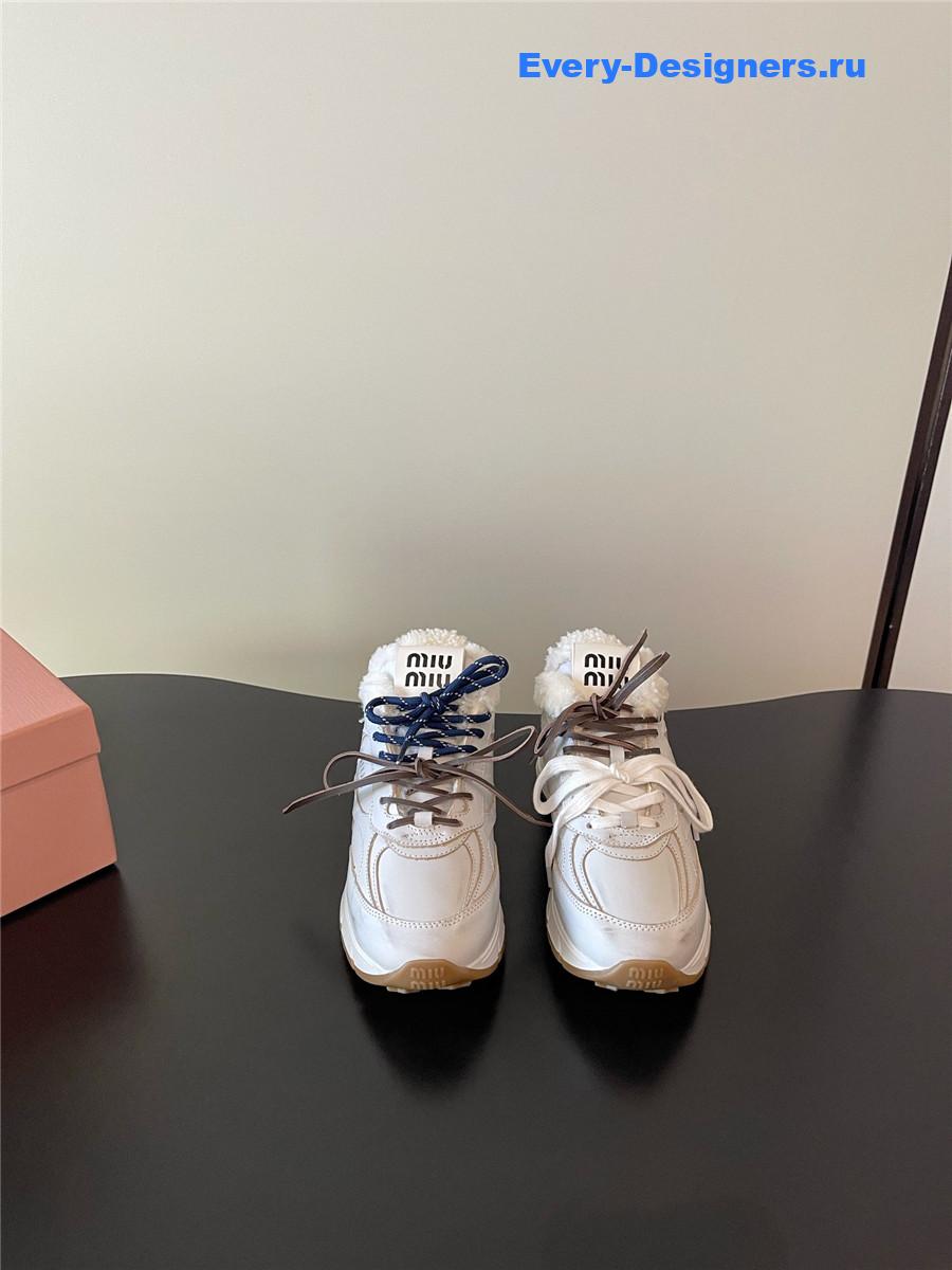 Miu Miu White Platform Wool Sneakers
