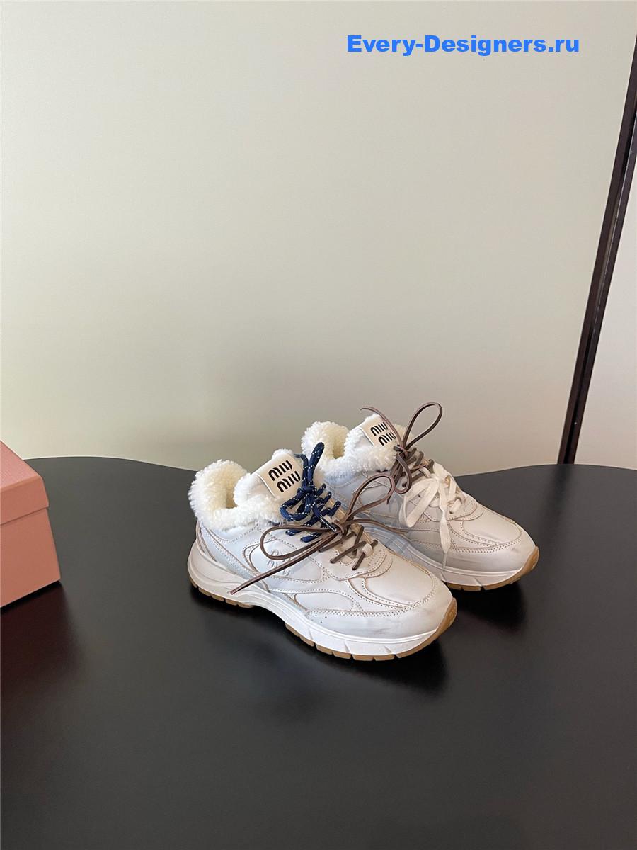 Miu Miu White Platform Wool Sneakers
