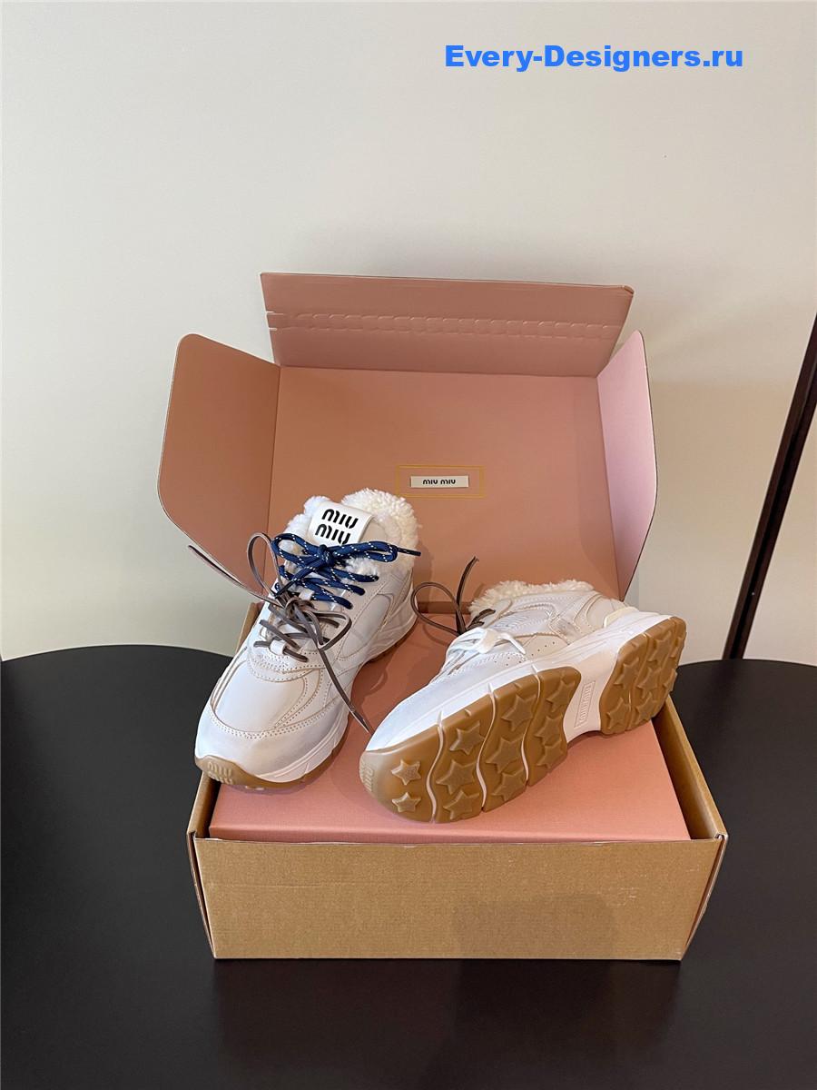 Miu Miu White Platform Wool Sneakers