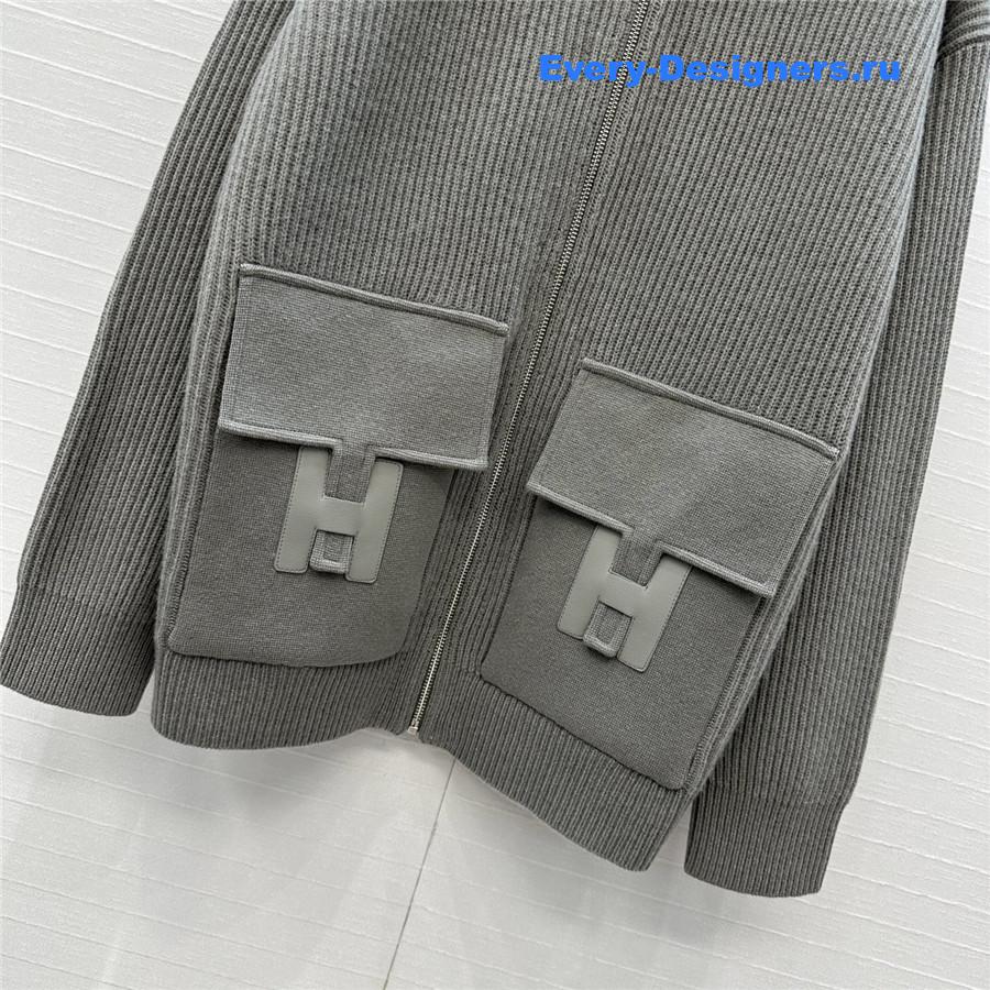 H**me5 cardigan zip winter grey sweater