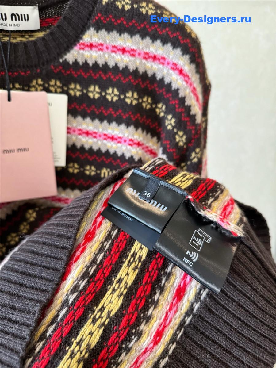 Miu Miu Striped Cotton Polo Shirt Sweaters