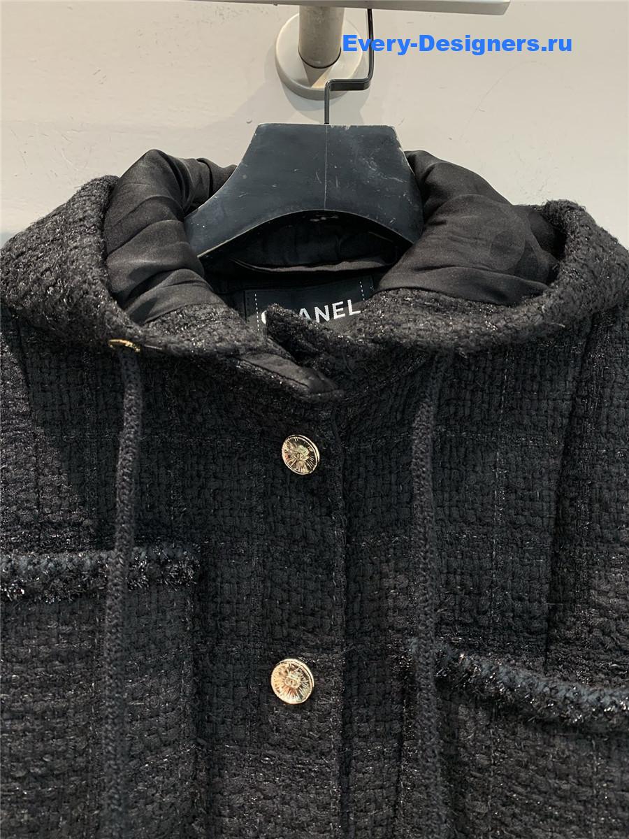 Ch**el black tweed hooded jacket