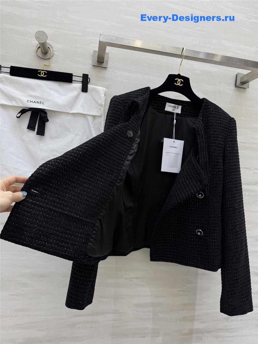 Ch**el black lace-up wool-woven soft tweed coat
