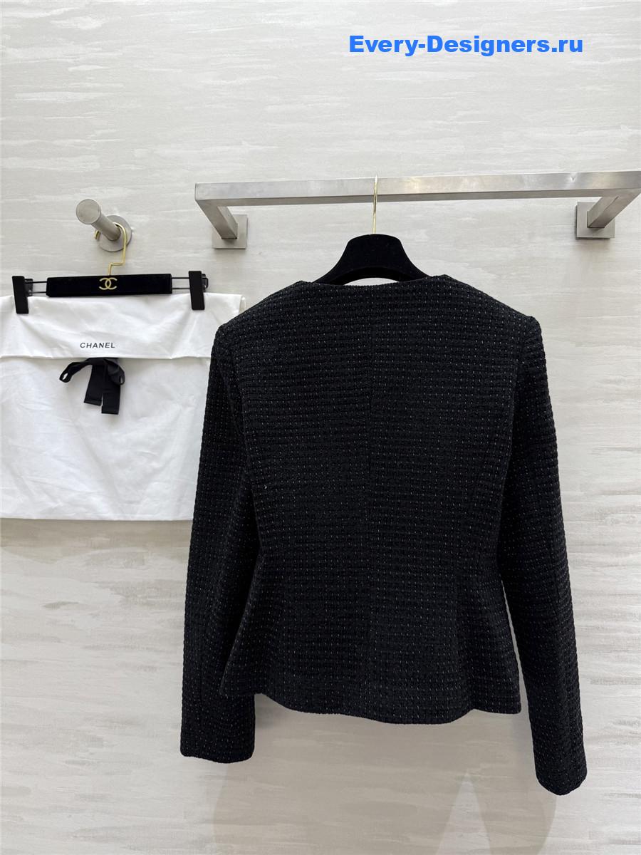 Ch**el black lace-up wool-woven soft tweed coat