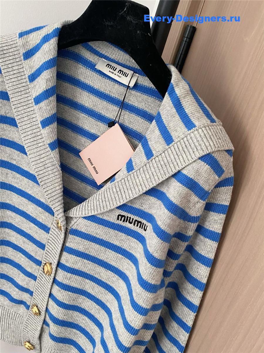 Miu Miu Blue And Gray Striped Cardigan