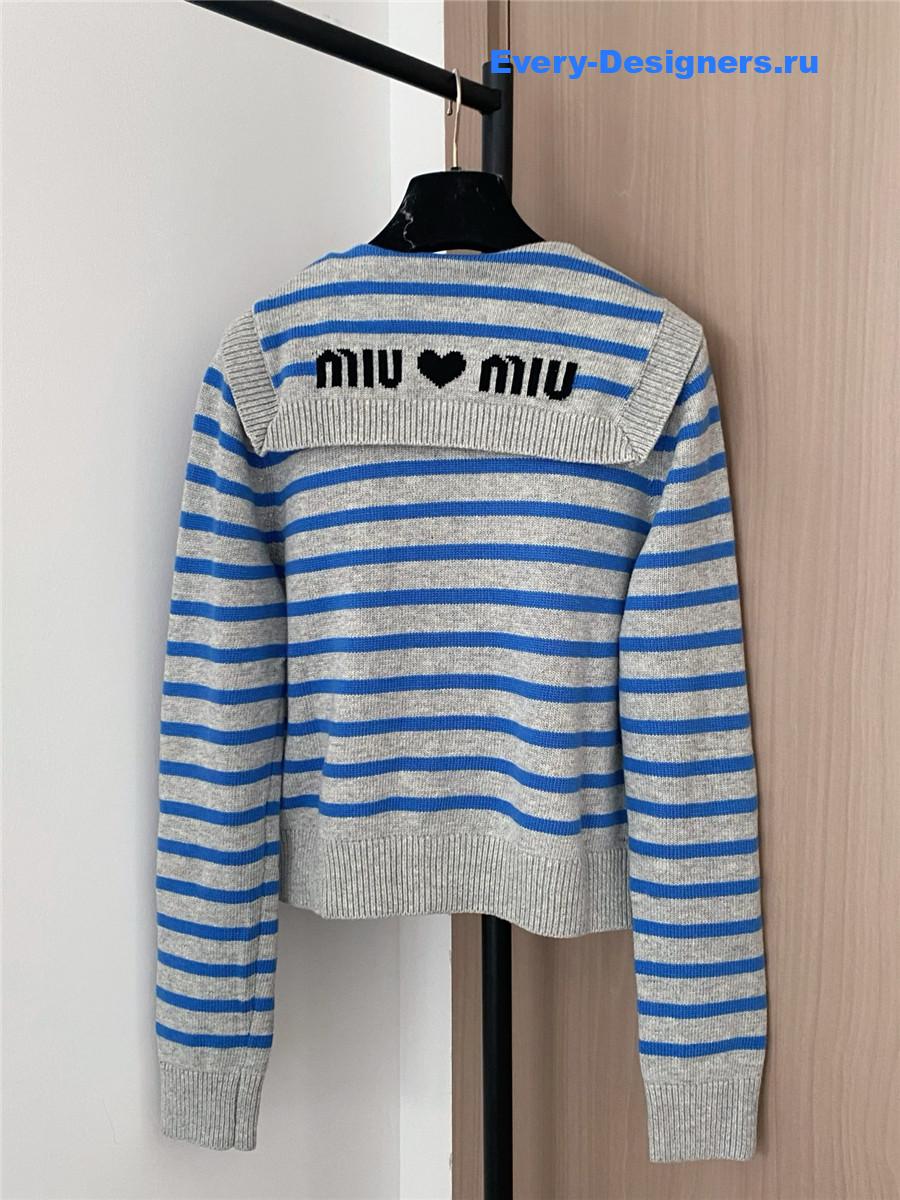 Miu Miu Blue And Gray Striped Cardigan