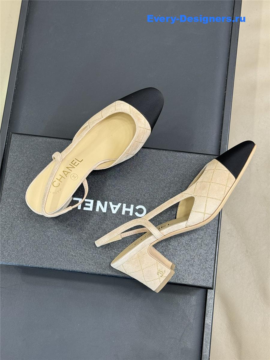 Ch**el suede cap toe cc slingback pumps
