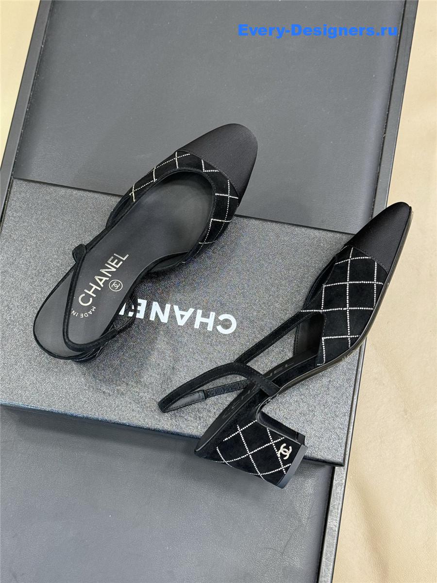 Ch**el black suede cap toe cc slingback pumps