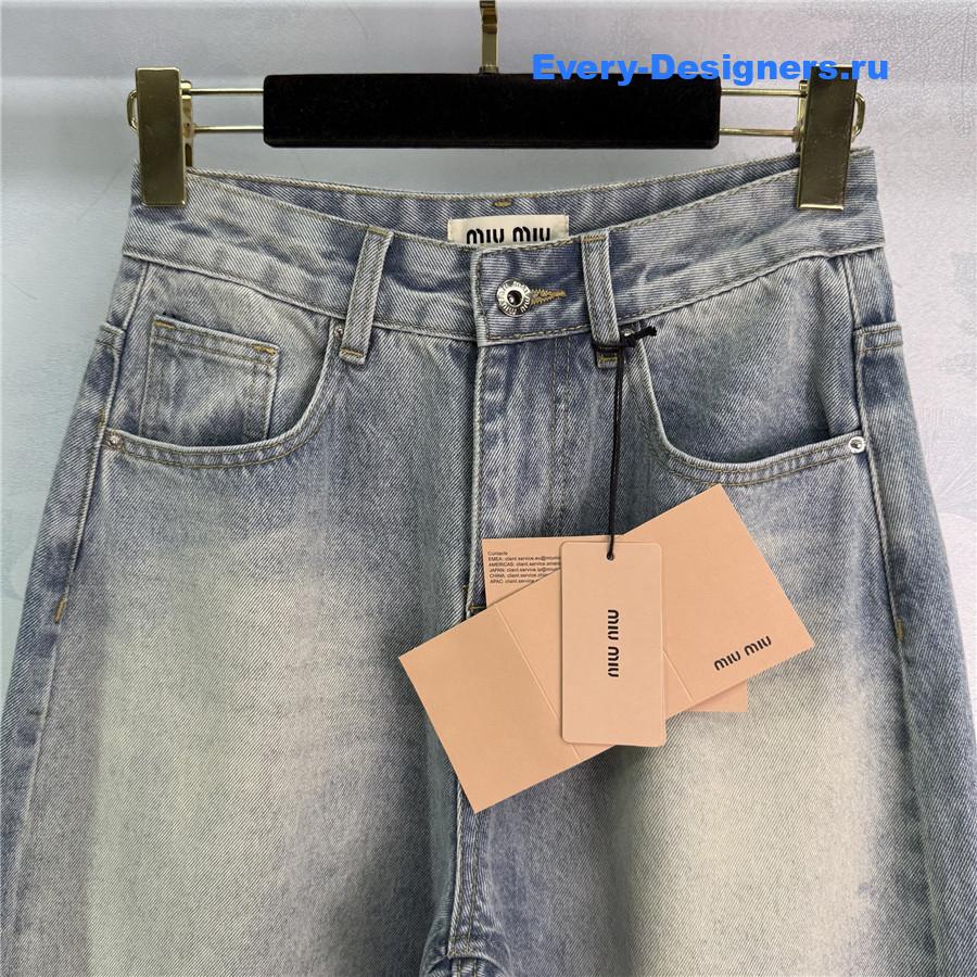 Miu Miu Badge Scimitar Wide-leg Jeans