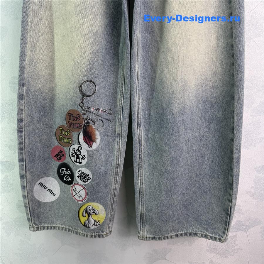 Miu Miu Badge Scimitar Wide-leg Jeans