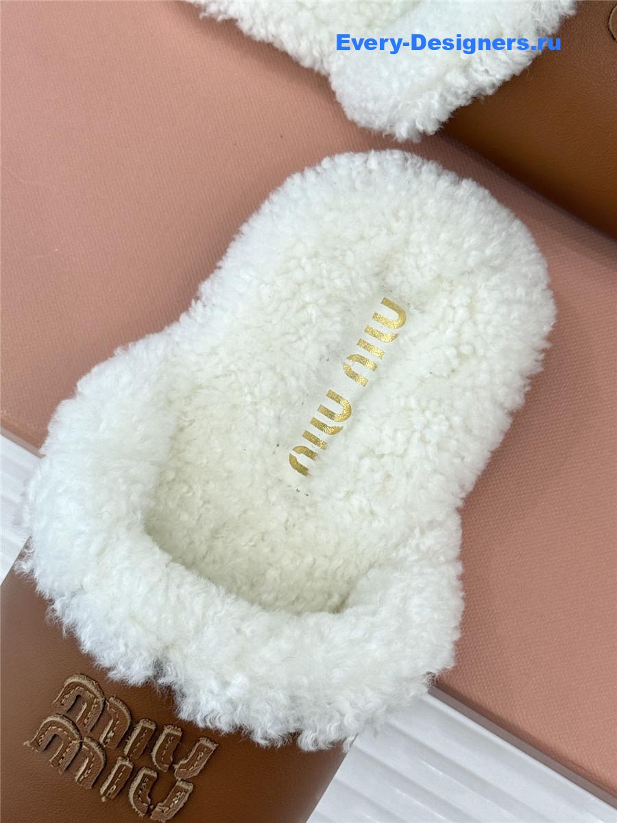 Miu Miu Brown Suede Shearling-Lined Slides