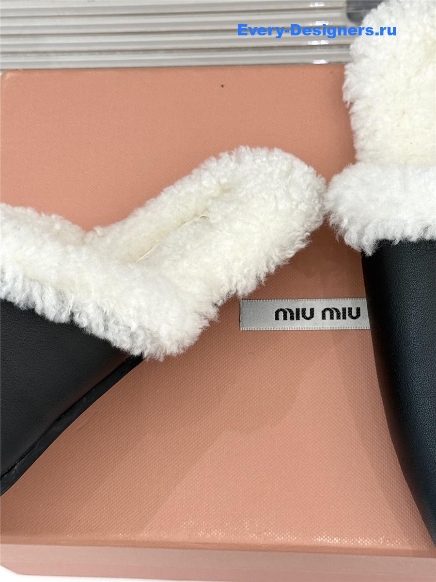 Miu Miu Black Suede Shearling-Lined Slides