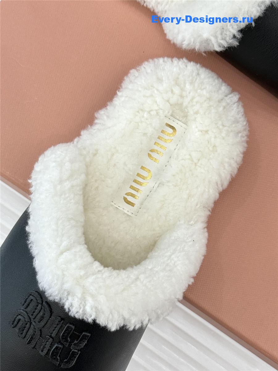 Miu Miu Black Suede Shearling-Lined Slides