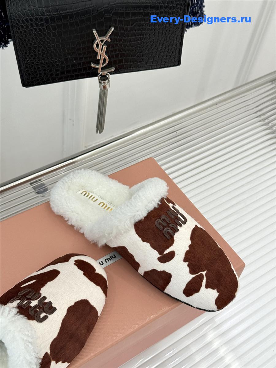 Miu Miu Colorful Suede Shearling-Lined Slides