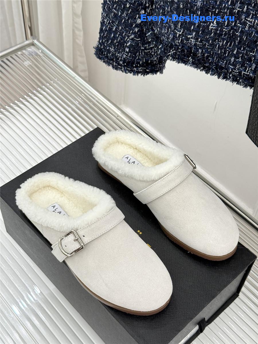 Alaia White Chrystie Shearling Mule