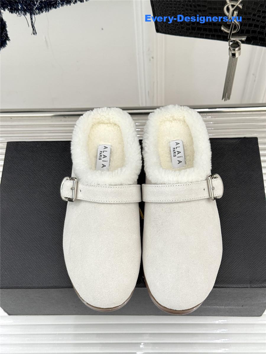 Alaia White Chrystie Shearling Mule